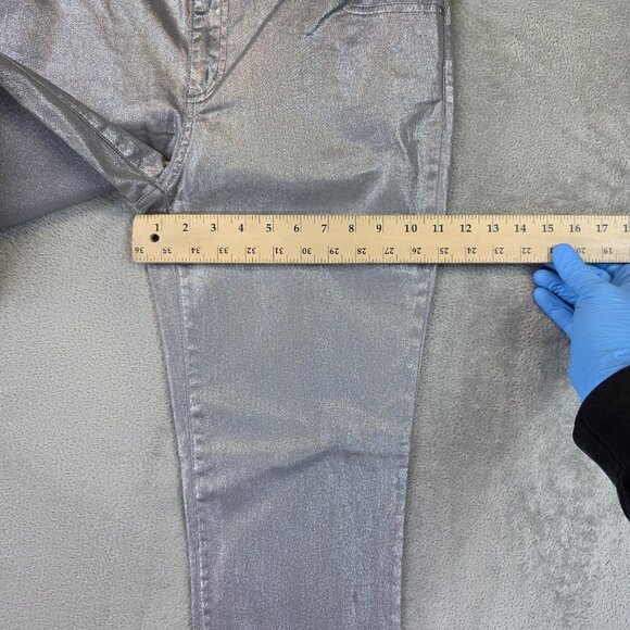 Chicos Platinum Jeans Womens 8 Regular Silver Metallic Slim Leg Denim Pants - Picture 6 of 14